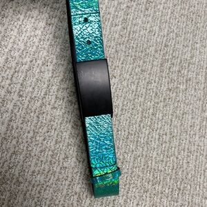 Nanette Lepore Leather Belt in Black and Iridescent Blue/Green with Buckle XS